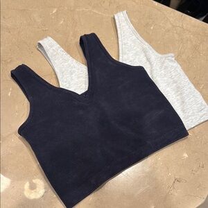 Fabletics Blue and Black Fitted Crop Tank Top